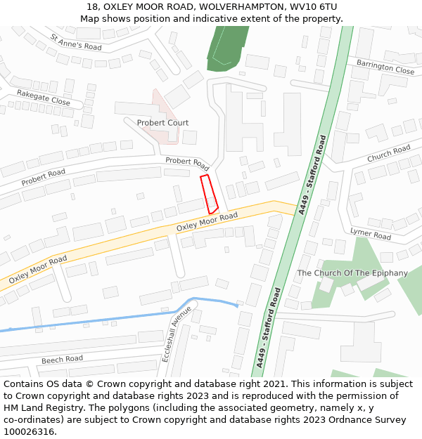 18, OXLEY MOOR ROAD, WOLVERHAMPTON, WV10 6TU: Location map and indicative extent of plot