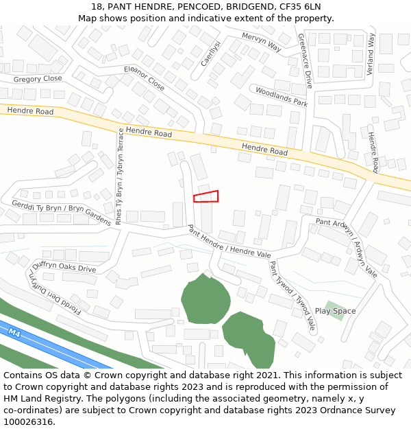 18, PANT HENDRE, PENCOED, BRIDGEND, CF35 6LN: Location map and indicative extent of plot