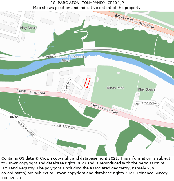 18, PARC AFON, TONYPANDY, CF40 1JP: Location map and indicative extent of plot
