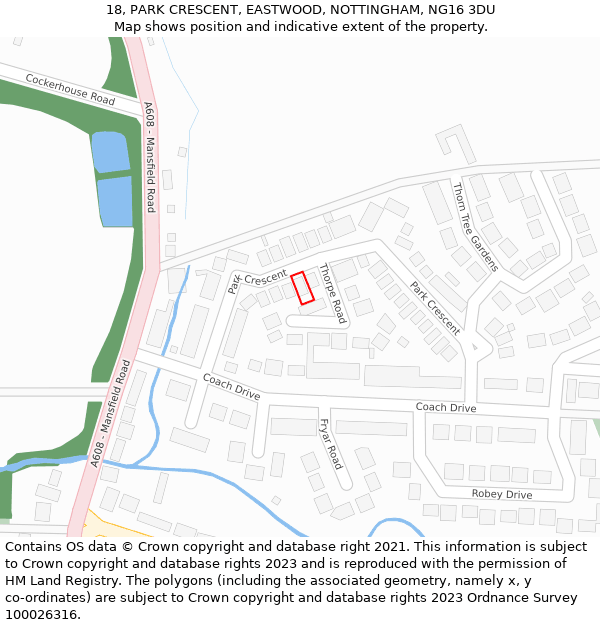 18, PARK CRESCENT, EASTWOOD, NOTTINGHAM, NG16 3DU: Location map and indicative extent of plot