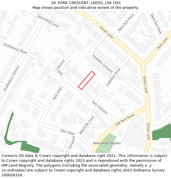 18, PARK CRESCENT, LEEDS, LS8 1DH: Location map and indicative extent of plot