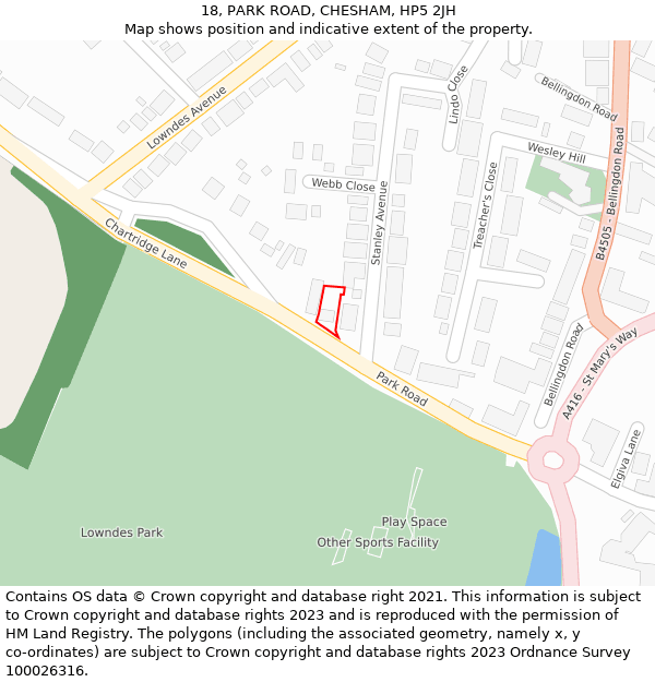 18, PARK ROAD, CHESHAM, HP5 2JH: Location map and indicative extent of plot