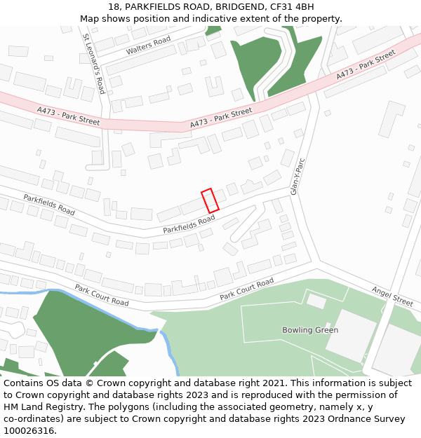 18, PARKFIELDS ROAD, BRIDGEND, CF31 4BH: Location map and indicative extent of plot