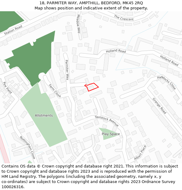 18, PARMITER WAY, AMPTHILL, BEDFORD, MK45 2RQ: Location map and indicative extent of plot