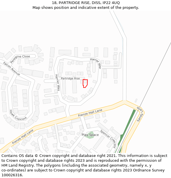 18, PARTRIDGE RISE, DISS, IP22 4UQ: Location map and indicative extent of plot