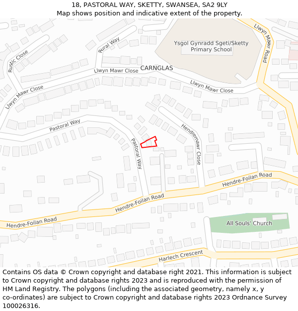 18, PASTORAL WAY, SKETTY, SWANSEA, SA2 9LY: Location map and indicative extent of plot