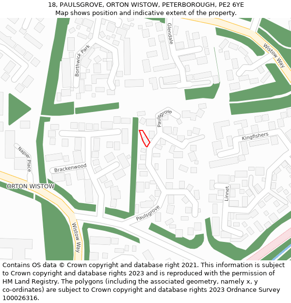 18, PAULSGROVE, ORTON WISTOW, PETERBOROUGH, PE2 6YE: Location map and indicative extent of plot