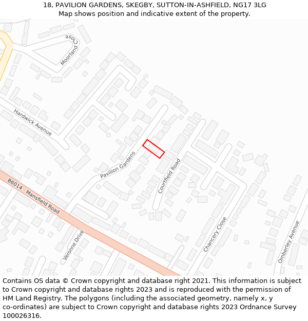 18, PAVILION GARDENS, SKEGBY, SUTTON-IN-ASHFIELD, NG17 3LG: Location map and indicative extent of plot