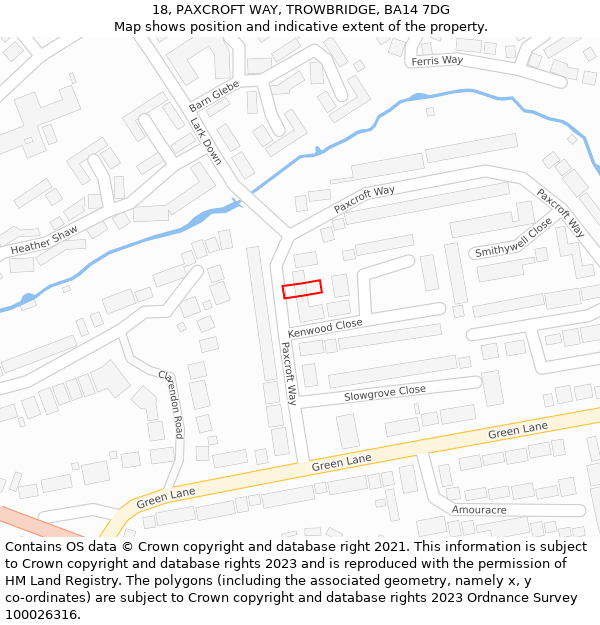 18, PAXCROFT WAY, TROWBRIDGE, BA14 7DG: Location map and indicative extent of plot