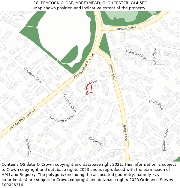 18, PEACOCK CLOSE, ABBEYMEAD, GLOUCESTER, GL4 5EE: Location map and indicative extent of plot