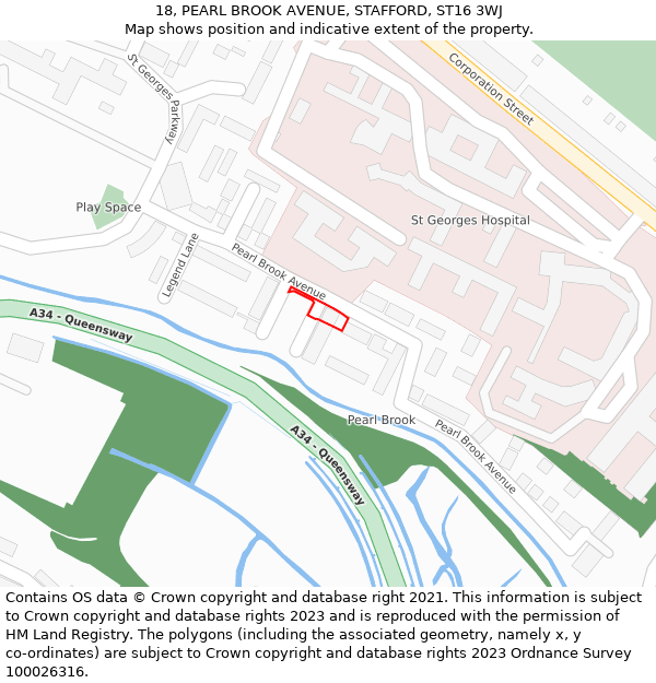 18, PEARL BROOK AVENUE, STAFFORD, ST16 3WJ: Location map and indicative extent of plot