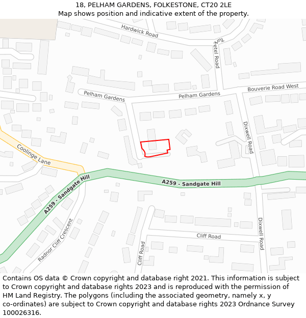 18, PELHAM GARDENS, FOLKESTONE, CT20 2LE: Location map and indicative extent of plot