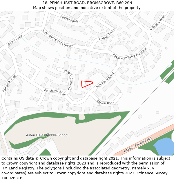 18, PENSHURST ROAD, BROMSGROVE, B60 2SN: Location map and indicative extent of plot