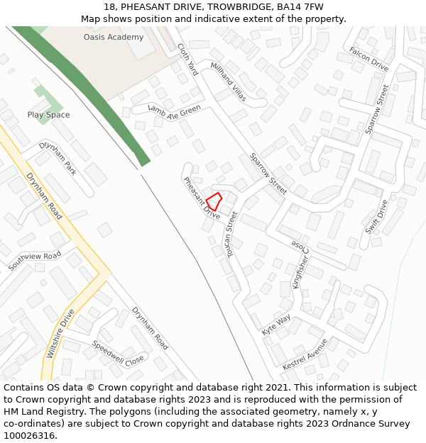18, PHEASANT DRIVE, TROWBRIDGE, BA14 7FW: Location map and indicative extent of plot