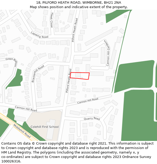 18, PILFORD HEATH ROAD, WIMBORNE, BH21 2NA: Location map and indicative extent of plot