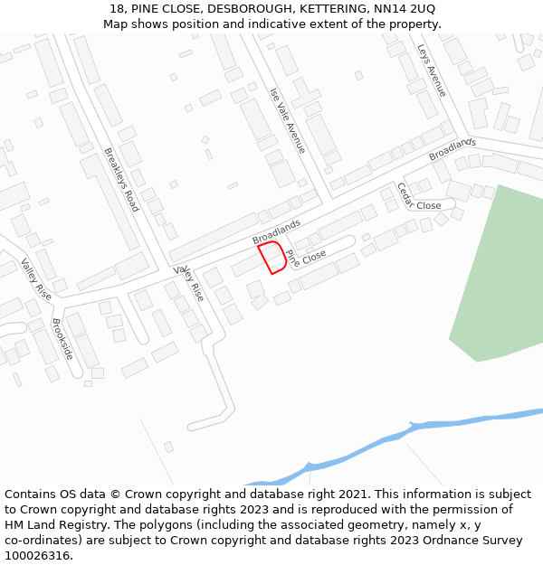 18, PINE CLOSE, DESBOROUGH, KETTERING, NN14 2UQ: Location map and indicative extent of plot