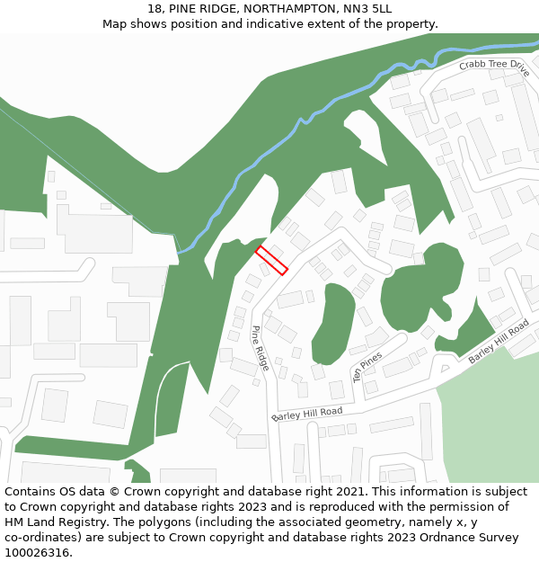18, PINE RIDGE, NORTHAMPTON, NN3 5LL: Location map and indicative extent of plot