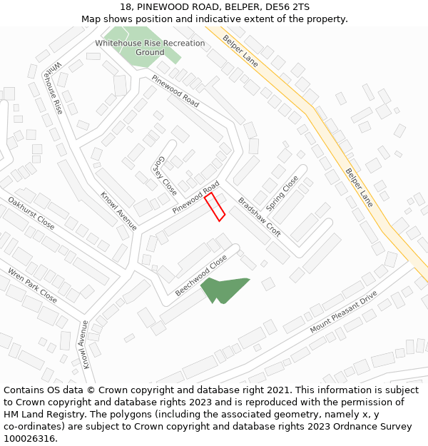 18, PINEWOOD ROAD, BELPER, DE56 2TS: Location map and indicative extent of plot