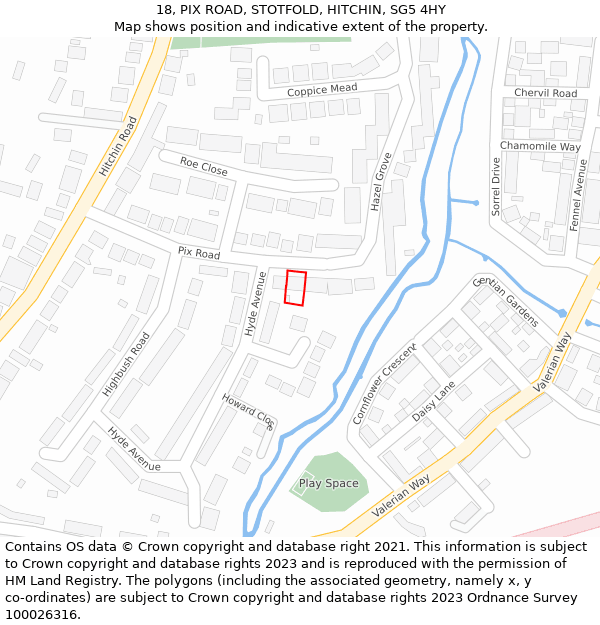 18, PIX ROAD, STOTFOLD, HITCHIN, SG5 4HY: Location map and indicative extent of plot