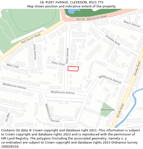 18, PIZEY AVENUE, CLEVEDON, BS21 7TS: Location map and indicative extent of plot