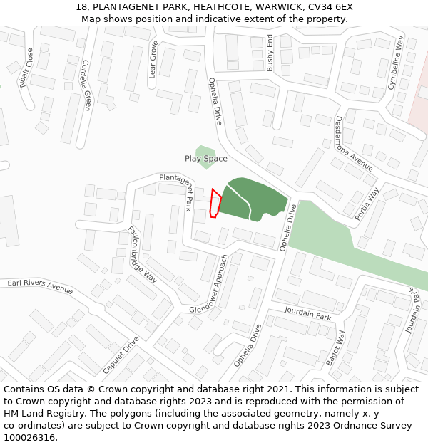 18, PLANTAGENET PARK, HEATHCOTE, WARWICK, CV34 6EX: Location map and indicative extent of plot