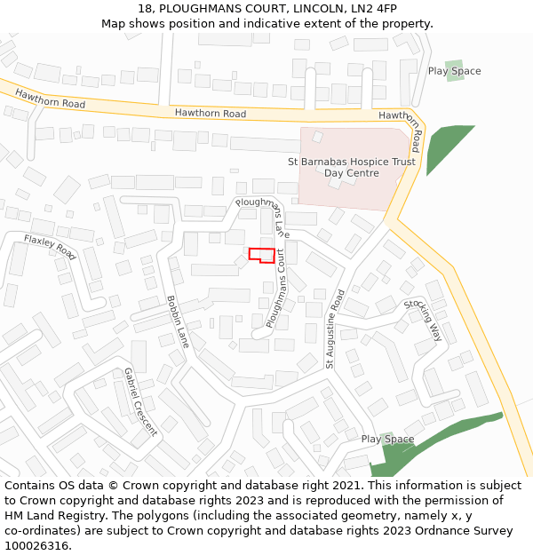18, PLOUGHMANS COURT, LINCOLN, LN2 4FP: Location map and indicative extent of plot