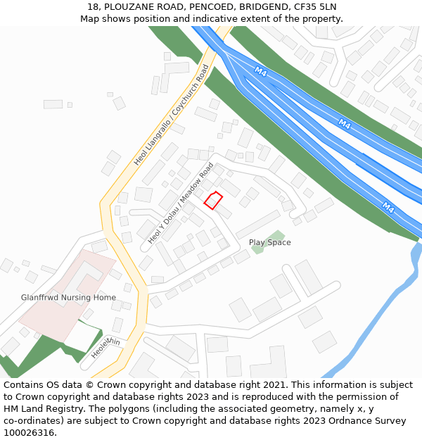 18, PLOUZANE ROAD, PENCOED, BRIDGEND, CF35 5LN: Location map and indicative extent of plot