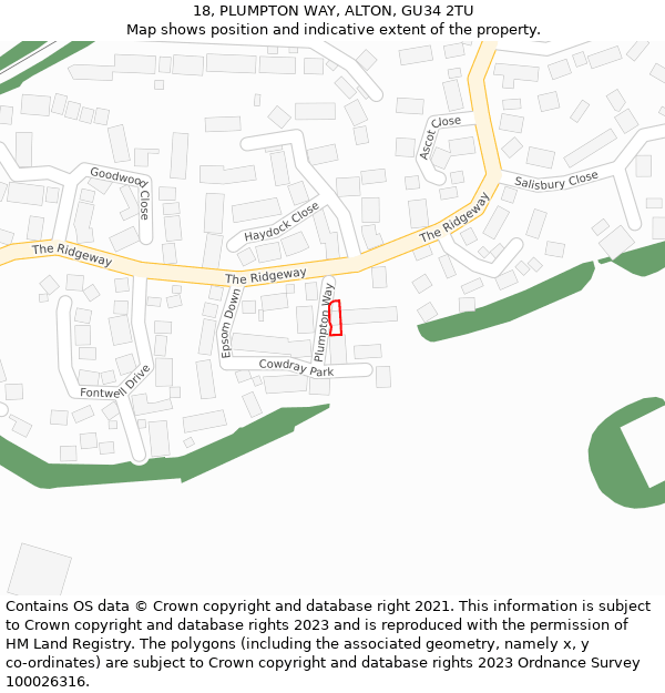 18, PLUMPTON WAY, ALTON, GU34 2TU: Location map and indicative extent of plot