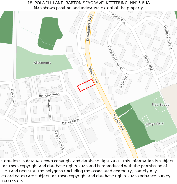 18, POLWELL LANE, BARTON SEAGRAVE, KETTERING, NN15 6UA: Location map and indicative extent of plot