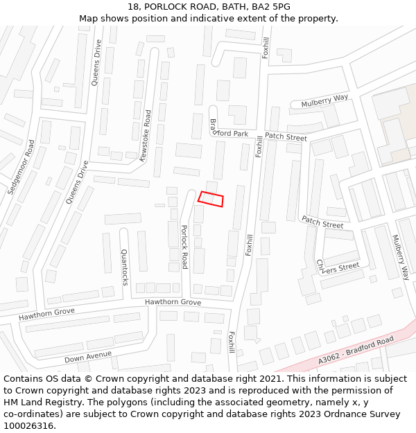 18, PORLOCK ROAD, BATH, BA2 5PG: Location map and indicative extent of plot