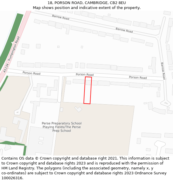 18, PORSON ROAD, CAMBRIDGE, CB2 8EU: Location map and indicative extent of plot