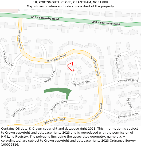 18, PORTSMOUTH CLOSE, GRANTHAM, NG31 8BP: Location map and indicative extent of plot
