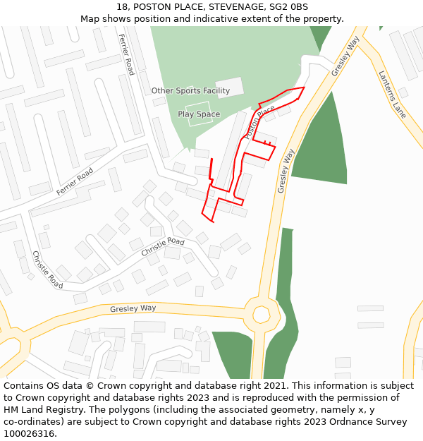 18, POSTON PLACE, STEVENAGE, SG2 0BS: Location map and indicative extent of plot