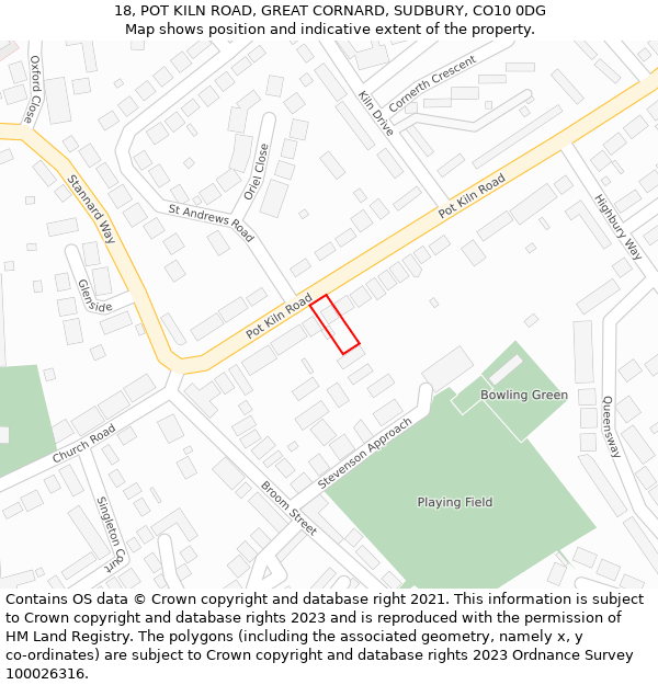 18, POT KILN ROAD, GREAT CORNARD, SUDBURY, CO10 0DG: Location map and indicative extent of plot