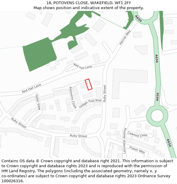 18, POTOVENS CLOSE, WAKEFIELD, WF1 2FY: Location map and indicative extent of plot