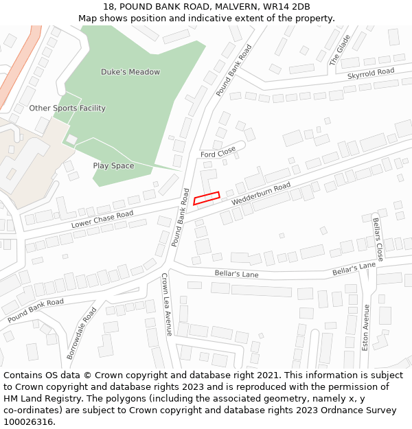 18, POUND BANK ROAD, MALVERN, WR14 2DB: Location map and indicative extent of plot