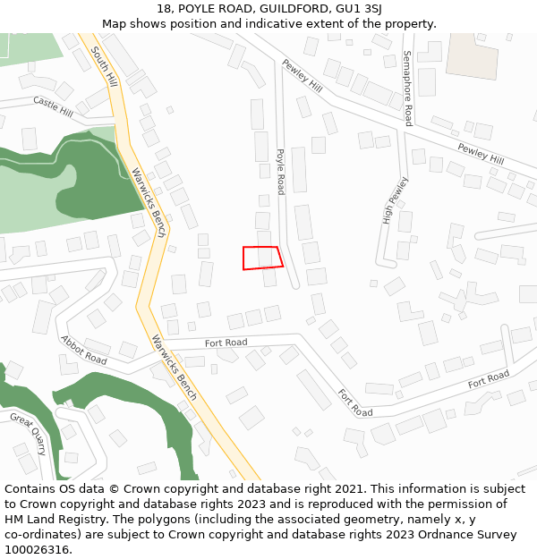 18, POYLE ROAD, GUILDFORD, GU1 3SJ: Location map and indicative extent of plot