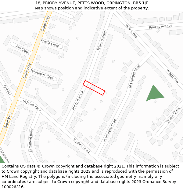 18, PRIORY AVENUE, PETTS WOOD, ORPINGTON, BR5 1JF: Location map and indicative extent of plot