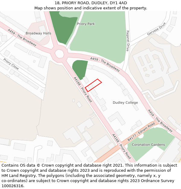 18, PRIORY ROAD, DUDLEY, DY1 4AD: Location map and indicative extent of plot
