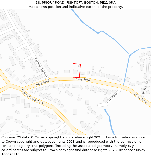 18, PRIORY ROAD, FISHTOFT, BOSTON, PE21 0RA: Location map and indicative extent of plot