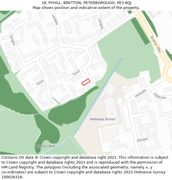 18, PYHILL, BRETTON, PETERBOROUGH, PE3 8QJ: Location map and indicative extent of plot