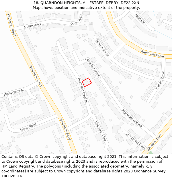 18, QUARNDON HEIGHTS, ALLESTREE, DERBY, DE22 2XN: Location map and indicative extent of plot