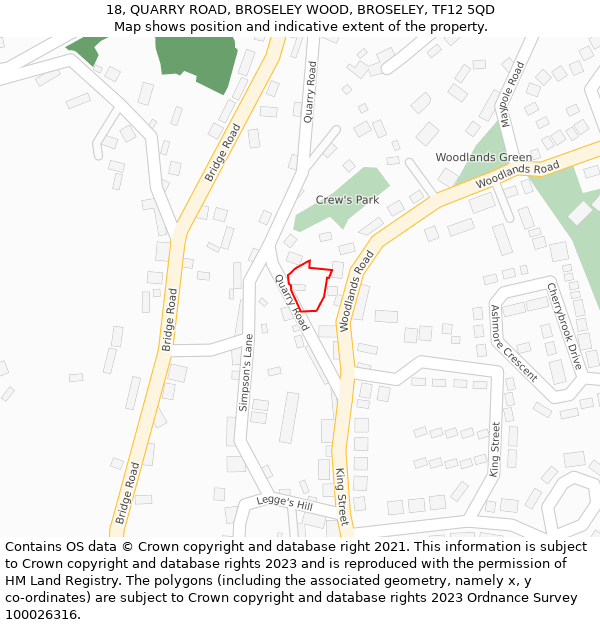 18, QUARRY ROAD, BROSELEY WOOD, BROSELEY, TF12 5QD: Location map and indicative extent of plot