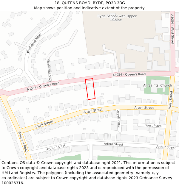 18, QUEENS ROAD, RYDE, PO33 3BG: Location map and indicative extent of plot