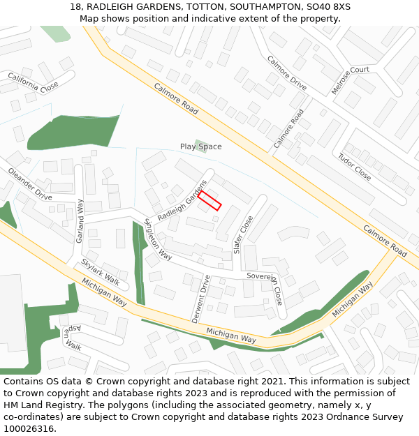 18, RADLEIGH GARDENS, TOTTON, SOUTHAMPTON, SO40 8XS: Location map and indicative extent of plot