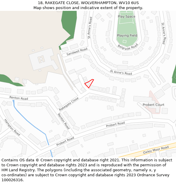 18, RAKEGATE CLOSE, WOLVERHAMPTON, WV10 6US: Location map and indicative extent of plot