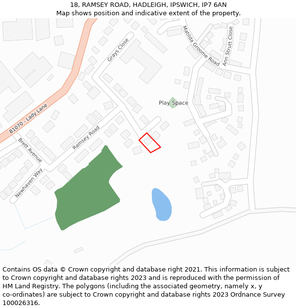 18, RAMSEY ROAD, HADLEIGH, IPSWICH, IP7 6AN: Location map and indicative extent of plot