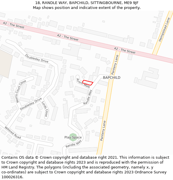 18, RANDLE WAY, BAPCHILD, SITTINGBOURNE, ME9 9JF: Location map and indicative extent of plot