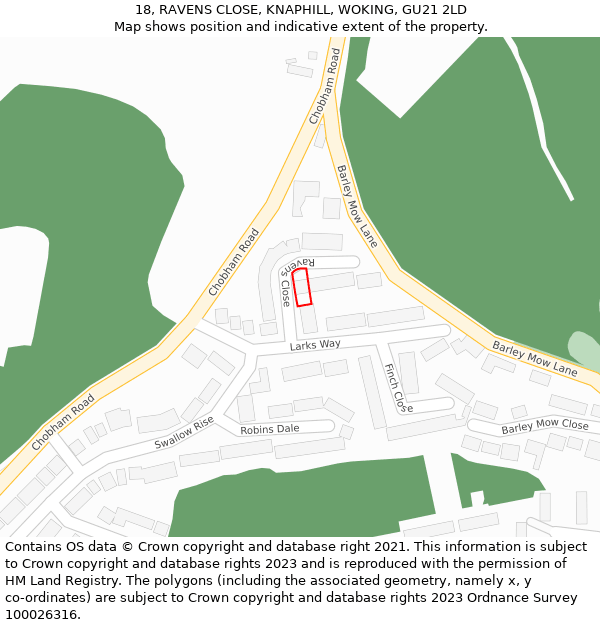18, RAVENS CLOSE, KNAPHILL, WOKING, GU21 2LD: Location map and indicative extent of plot
