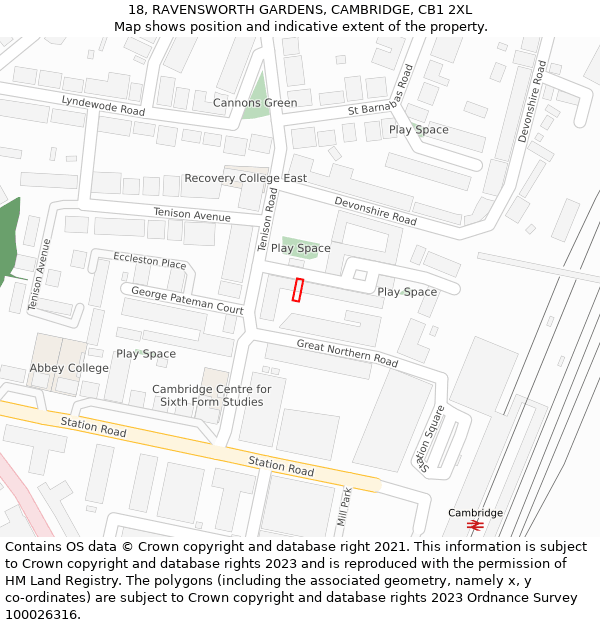 18, RAVENSWORTH GARDENS, CAMBRIDGE, CB1 2XL: Location map and indicative extent of plot